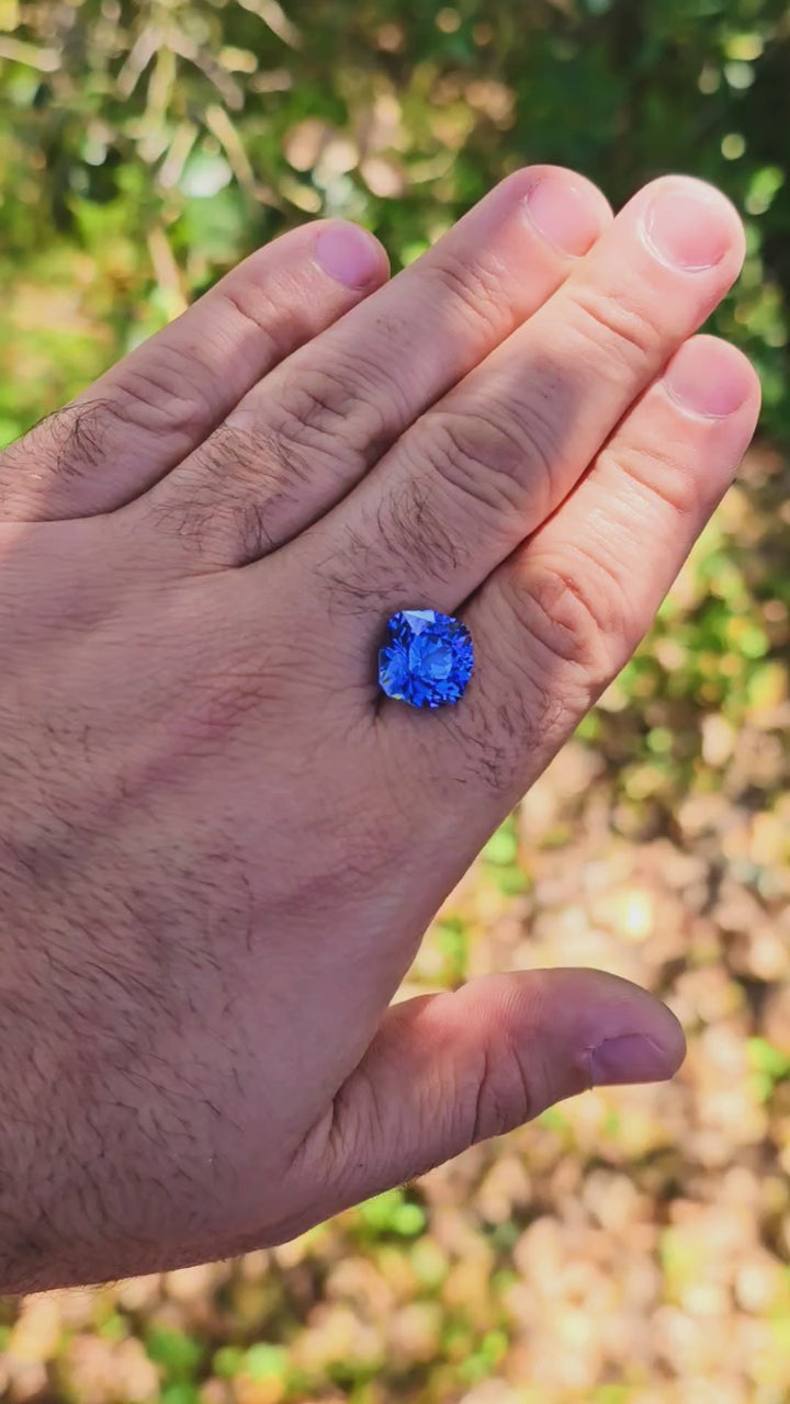 Blue Czochralski Lab Sapphire, House Of Sylas Cushion Cut, 10.7 Carats
