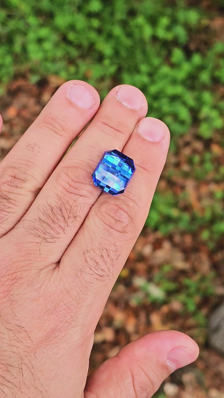 Vivid Blue Lab Spinel, Pixel Rectangle Cut, 18.98 Carats