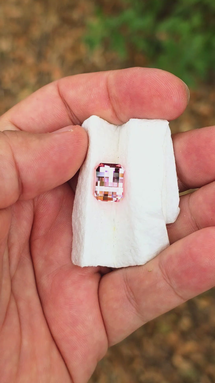 Czochralski Titanium Pink Sapphire, Pixel Rectangle Cut, 7.50 Carats