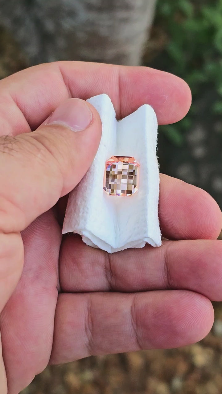 Peachy 🍑 "Morganite" Colored Lab Sapphire, Pixel Rectangle Cut, 9.58 Carats