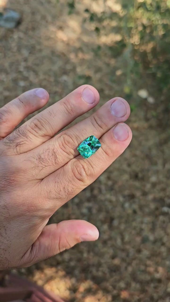 Bright Cobalt Teal Lab Sapphire, House Of Sylas Long Cushion Cut, 13.29 Carats
