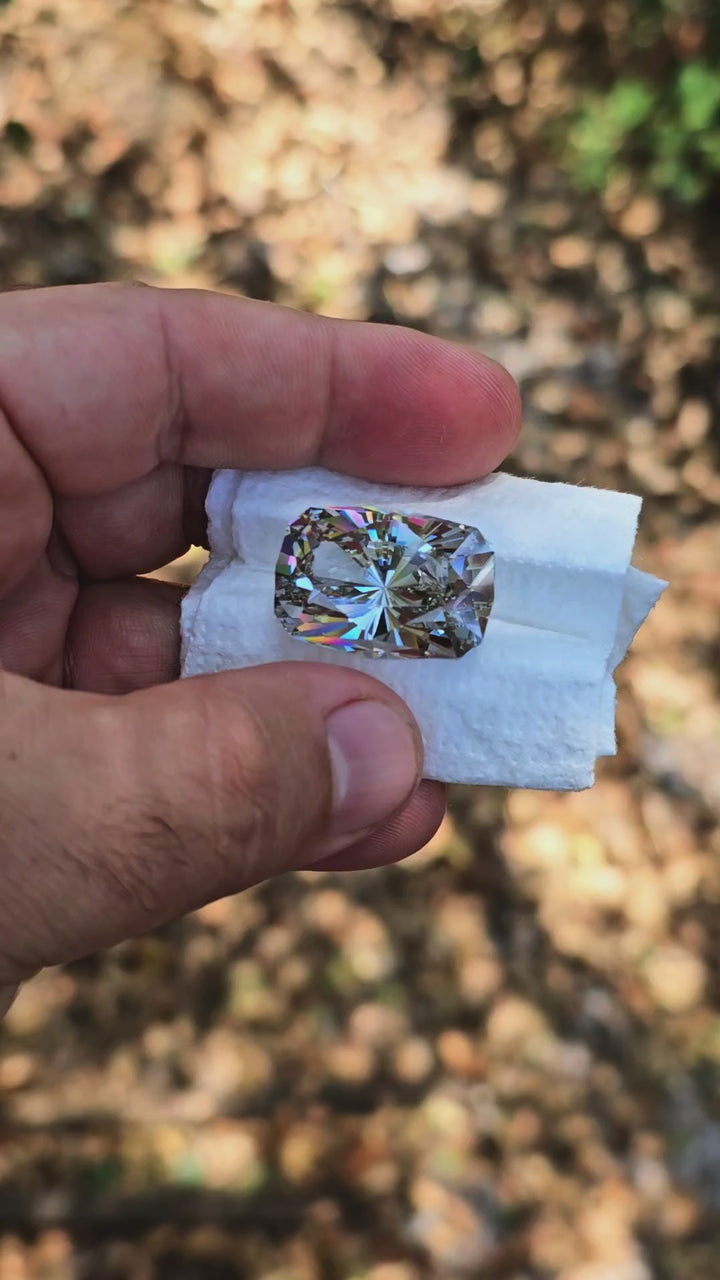 Experimental Grey to Blush Pink Lab Garnet, House Of Sylas Long Cushion Cut, 62 Carats