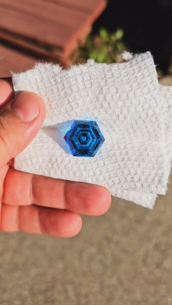 Blue Cobalt YAG, Hexagon Step Cut, 39.4 Carats