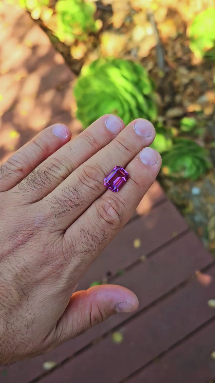 Purple Czochralski Lab Sapphire, Emerald Cut, 9.45 Carats