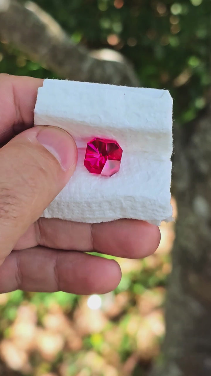 Fire Neon Pink Lab Sapphire, Tessellation Cut, 10.81 Carats