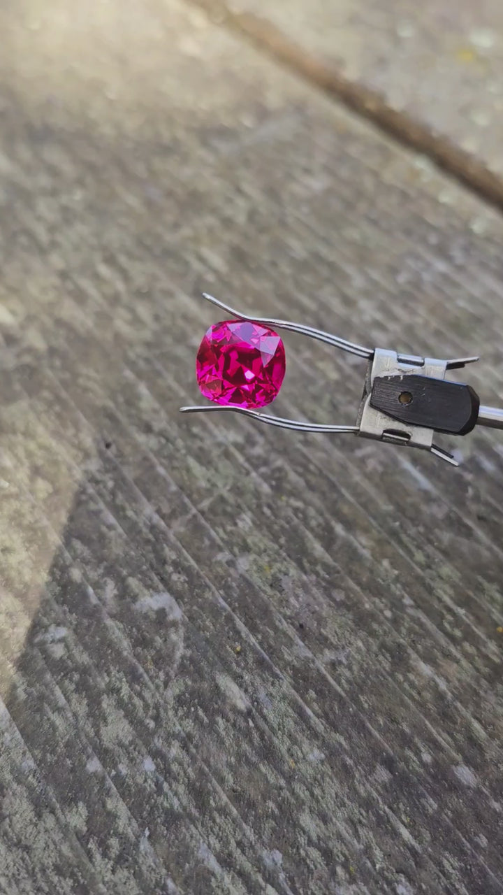 Fire Neon Red Lab Ruby, Cushion Step Cut, 12.5 Carats