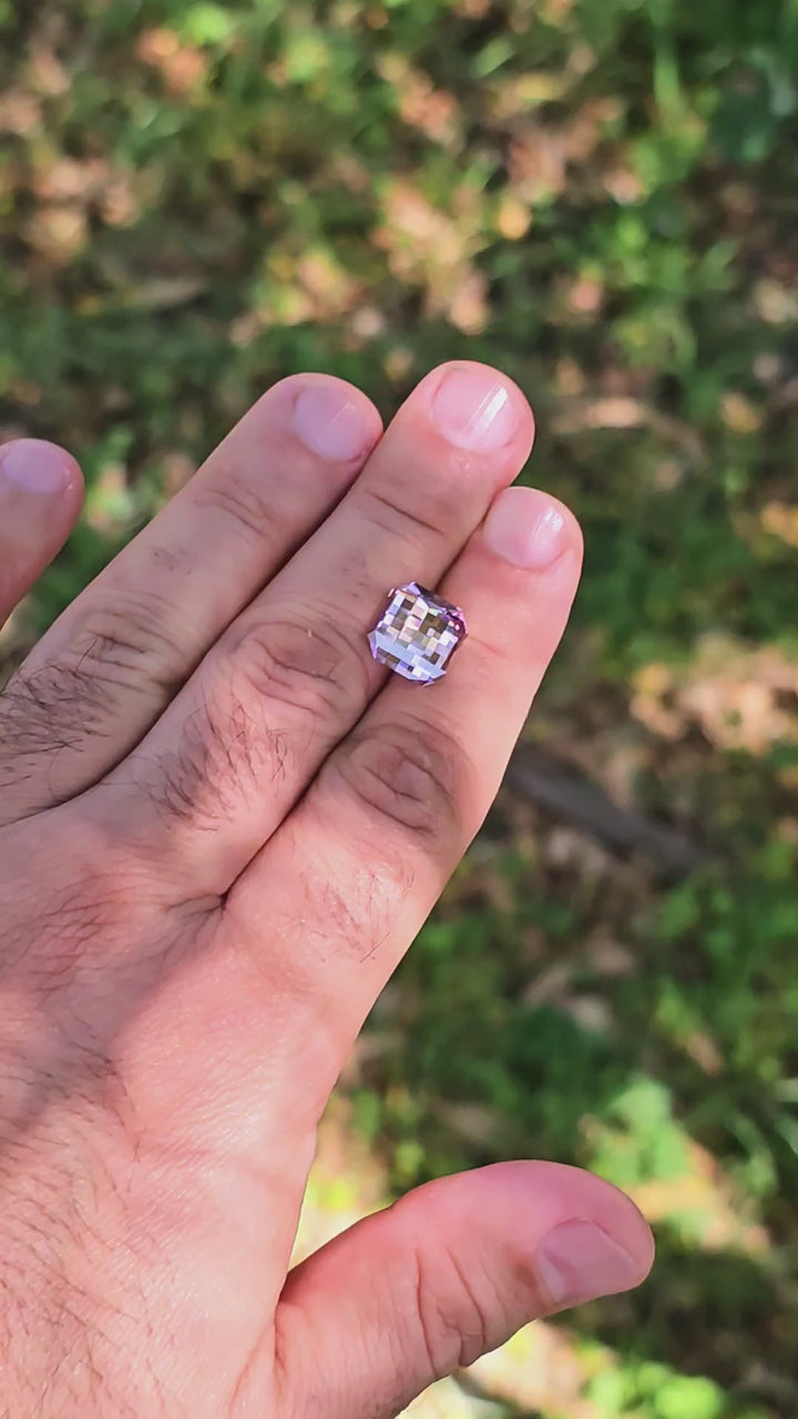 Lilac Purple Czochralski Lab Sapphire, Pixel Square Cut, 8.98 Carats