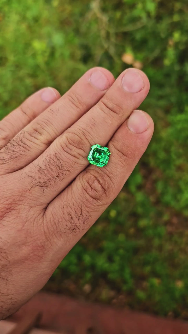 Vivid Green Vanadium YAG, Asscher Cut,  6.15 Carats