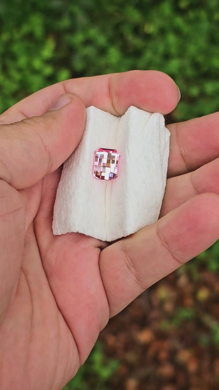 Light Pink Padparadscha Lab Sapphire, Pixel Rectangle Cut, 5.80 Carats