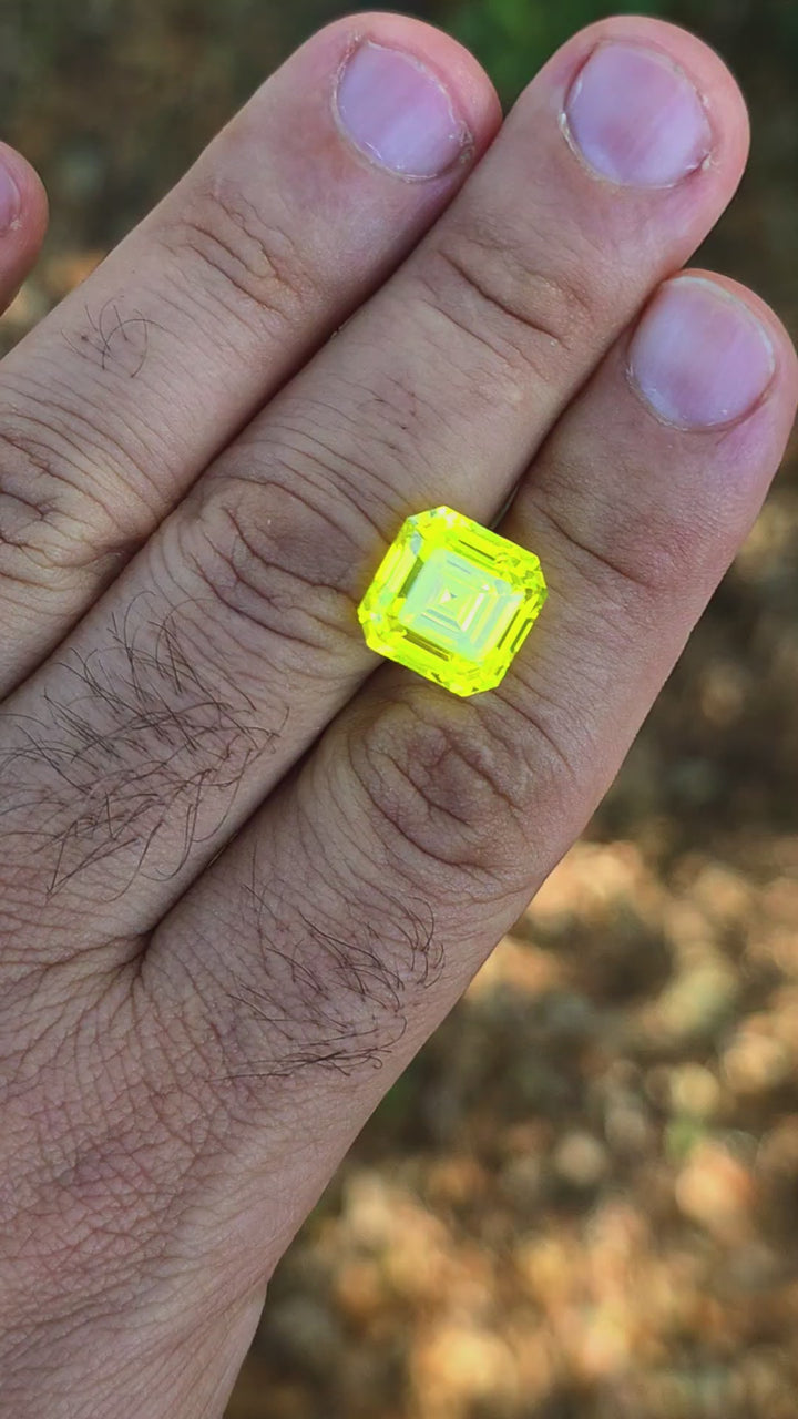 "Ultra" Glow In The Dark Lab Garnet, Asscher Cut, 21.16 Carats