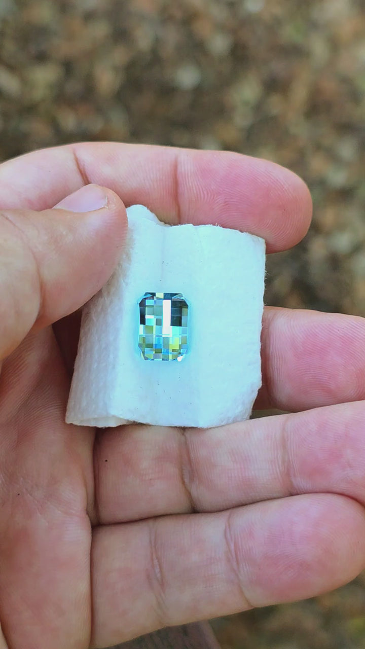 Aqua Blue Lab Sapphire, Pixel Rectangle Cut, 7.20 Carats