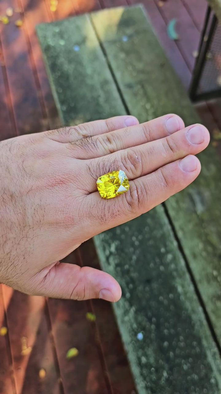 Yellow Czochralski Lab Sapphire, House Of Sylas Long Cushion Cut, 27.1 Carats