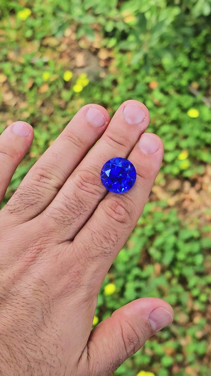 Djeva Fire Blue Lab Spinel, Traditional Round Brilliant Cut, 27.33 Carats