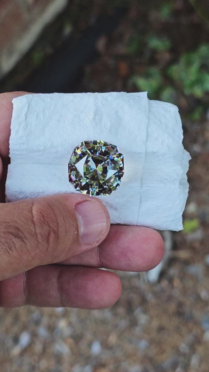 Experimental Grey to Blush Pink Lab Garnet, House Of Sylas Step Cushion Cut, 51.3 Carats