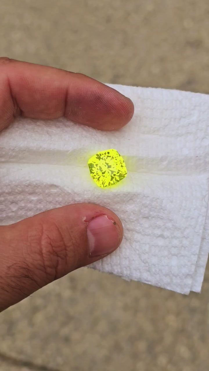 "Ultra" Glow In The Dark Lab Garnet, House Of Sylas Cushion Cut, 20.25 Carats