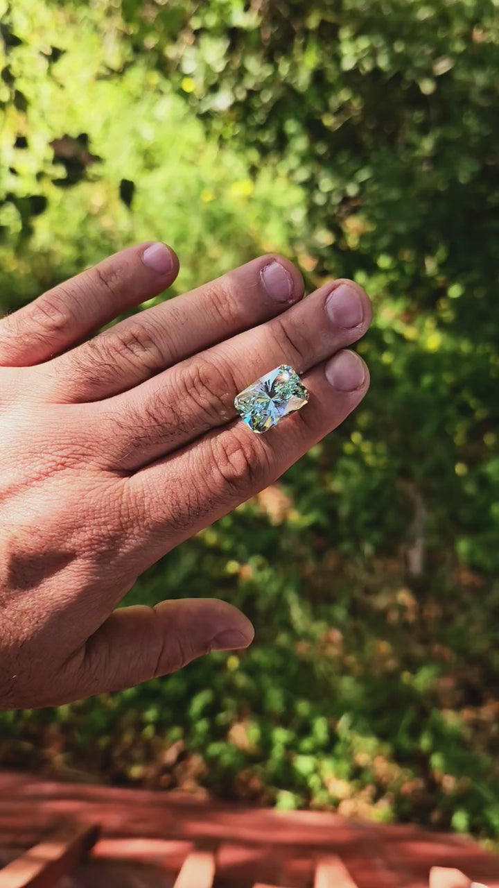 Aqua Colored Repurposed Laser Garnet, House Of Sylas Long Cushion Cut, 28.72 Carats