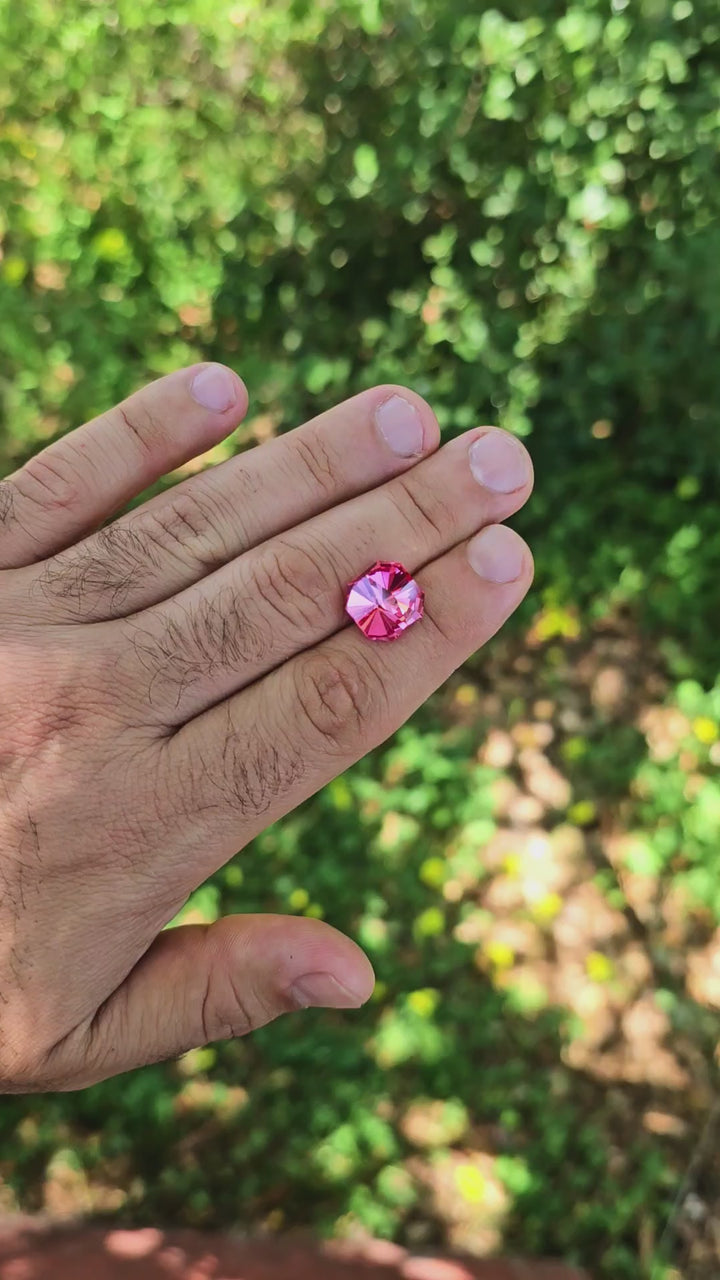 Fire Padparadscha Lab Sapphire, Tessellation Cut, 10.99 Carats