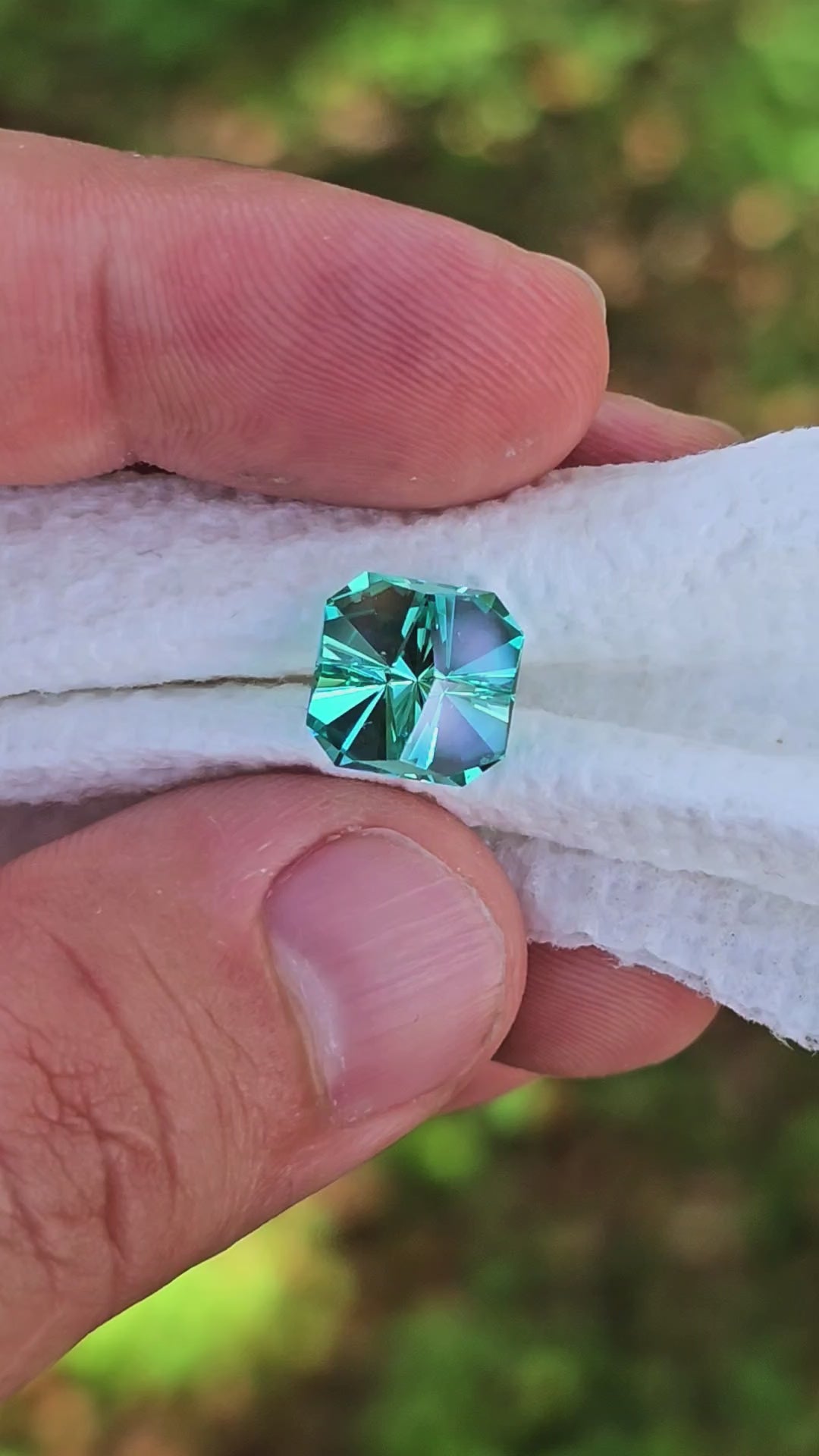 Bright Cobalt Teal Lab Sapphire, Tessellation Cut, 7.4 Carats