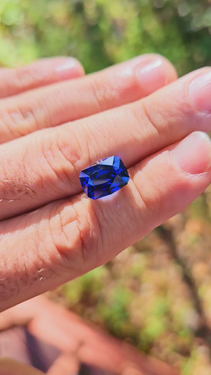 Blue Czochralski Lab Sapphire, Long Cushion Cut,  9 Carats