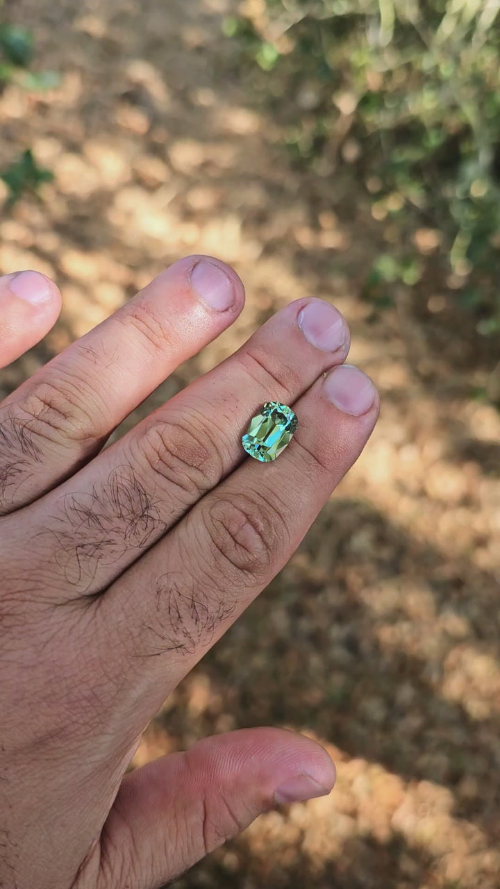 Green Czochralski Lab Sapphire, Antique Long Cushion Cut, 6.4 Carats