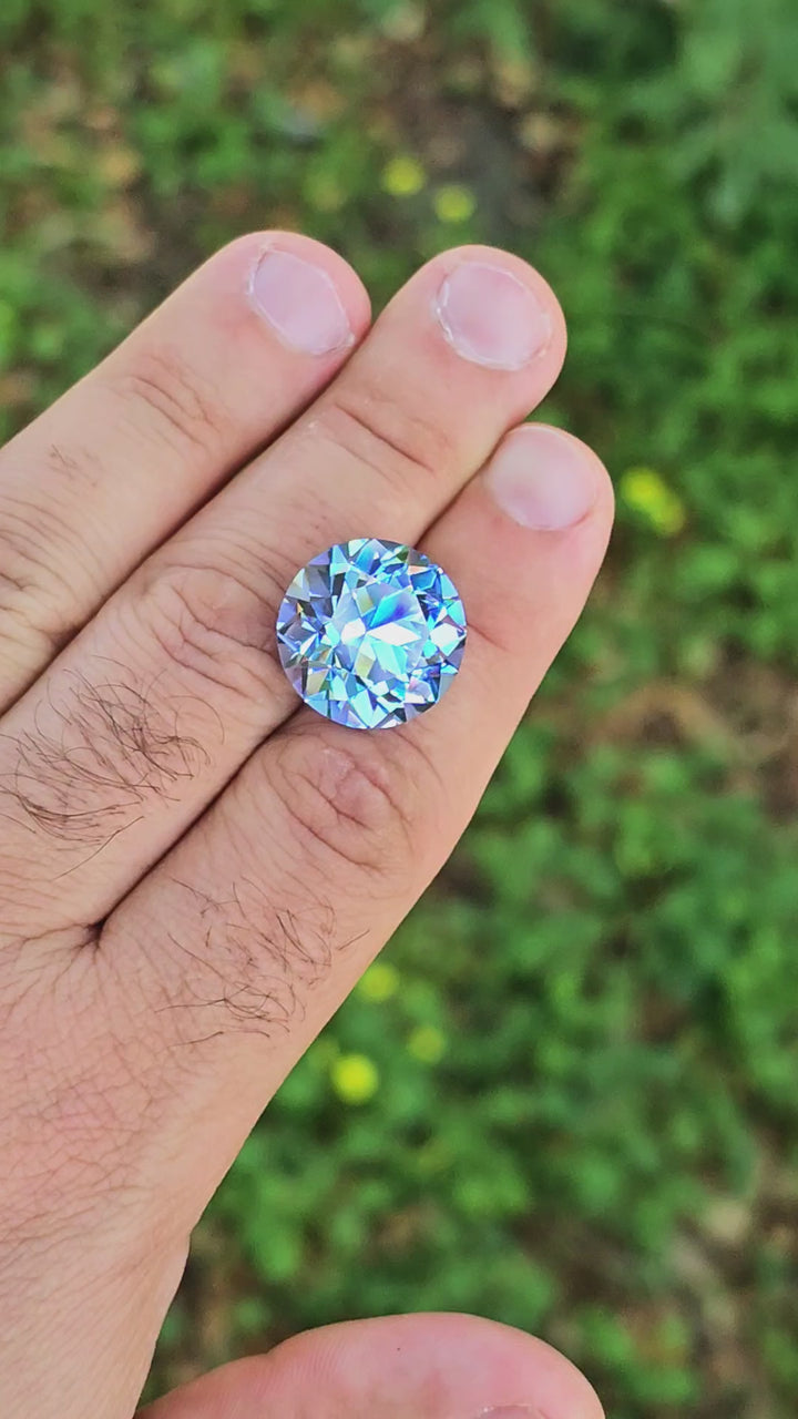 Light Cornflower Blue Lab Spinel, Traditional Round Brilliant Cut, 27.65 Carats