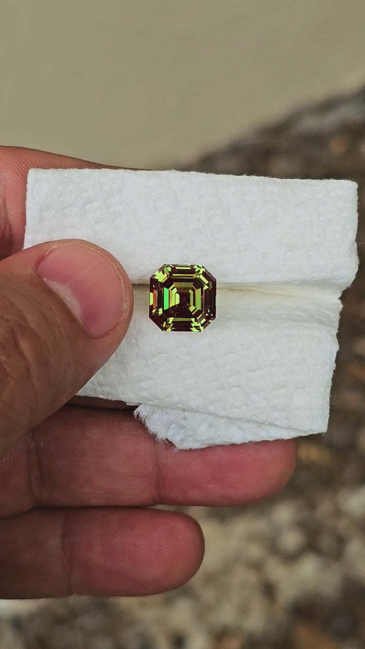Kyroupolos Green and Red Christmas Garnet, Asscher Cut, 9.14 Carats