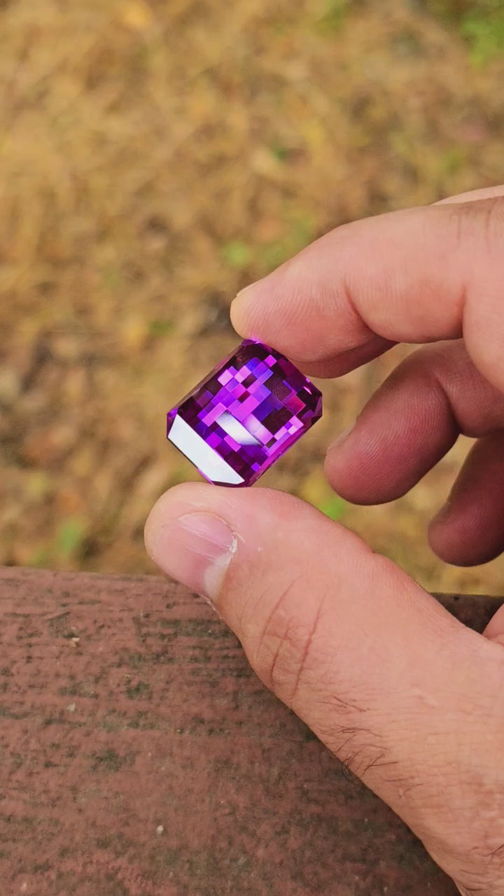 Purple Czochralski Lab Sapphire, Pixel Rectangle Cut, 40.5 Carats