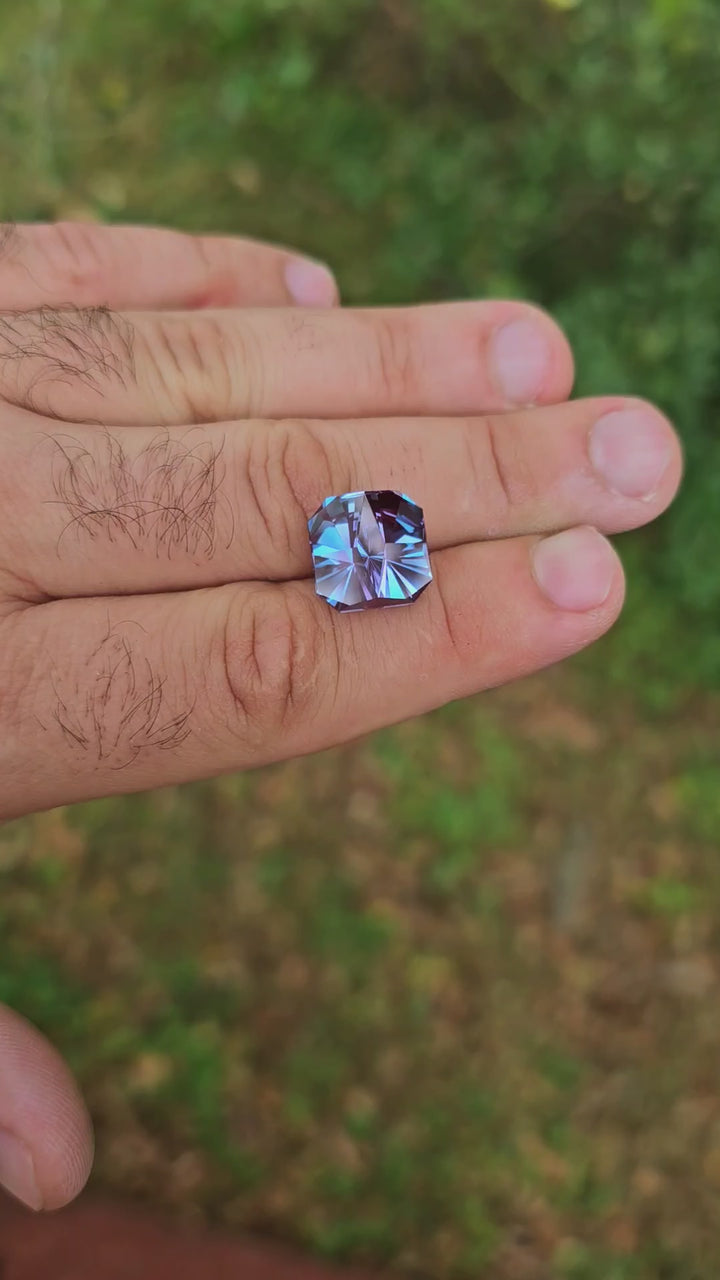 Bright Teal Colored Czochralski Alexandrite, Tessellation Cut, 16.75 Carats