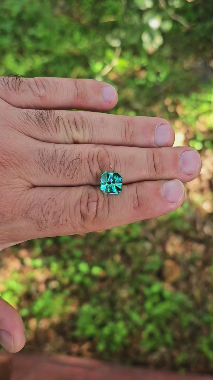 Bright Cobalt Teal Lab Sapphire, Tessellation Cut, 7.4 Carats