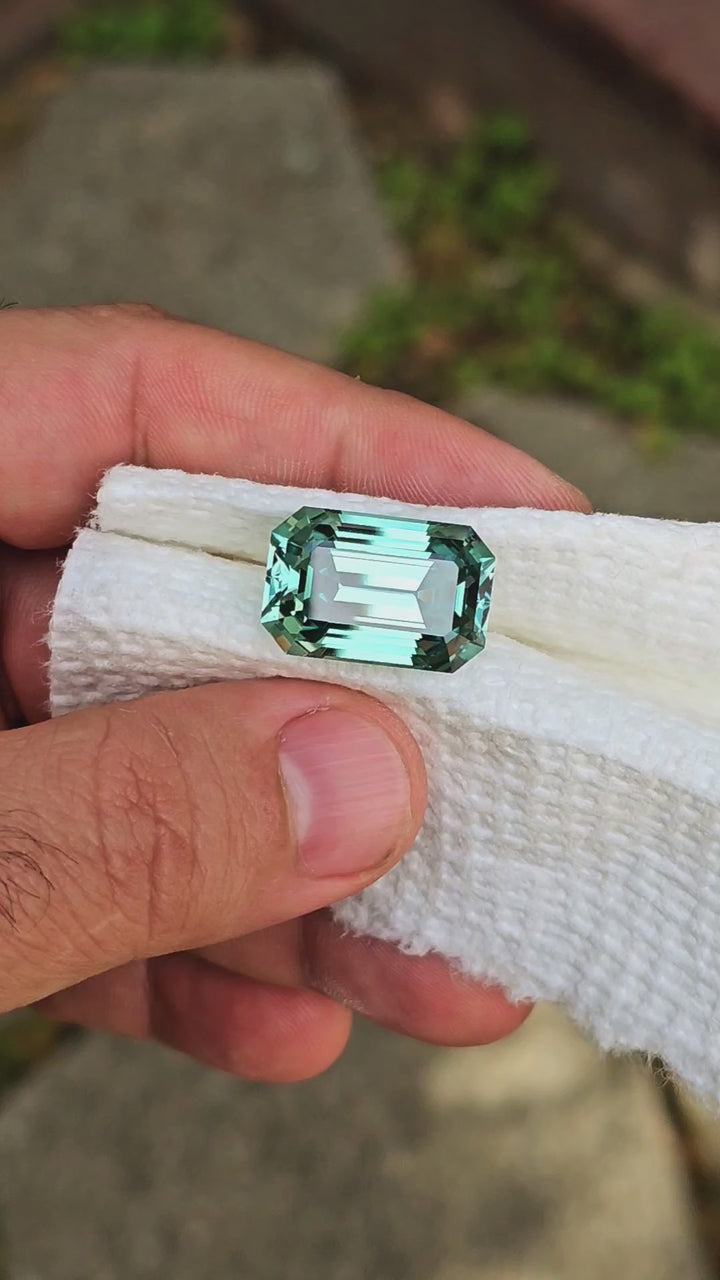Green Czochralski Lab Sapphire, Emerald Cut, 27.25 Carats