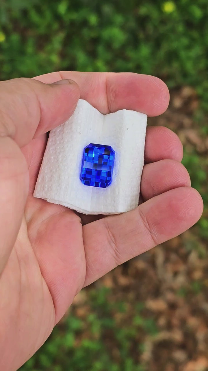 Djeva Fire Blue Lab Spinel, Pixel Rectangle Cut, 14.92 Carats