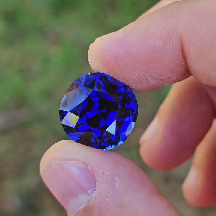 Blue Czochralski Lab Sapphire, Cushion Step Cut, 24.6 Carats
