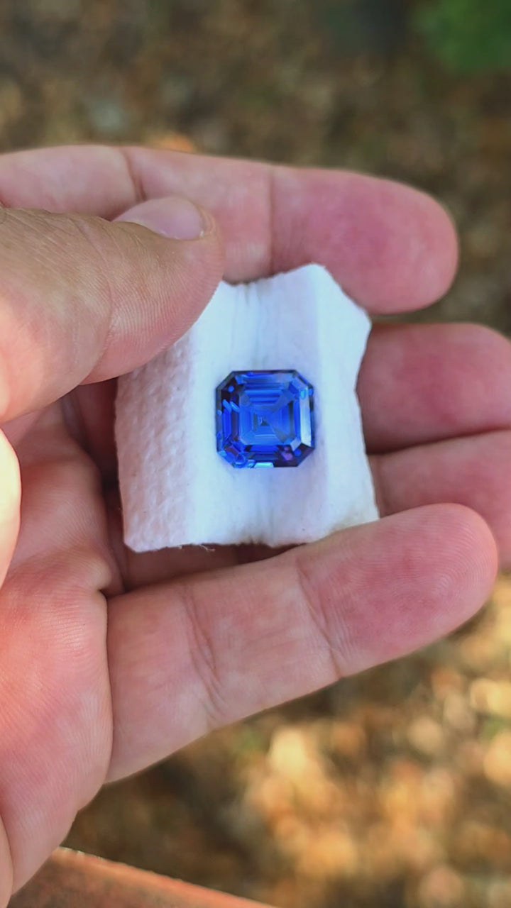Blue Czochralski Lab Sapphire, Asscher Cut, 9.27 Carats