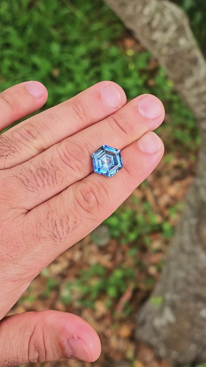 Cerulean Blue Lab Sapphire, Hexagon Step Cut, 11.12 Carats