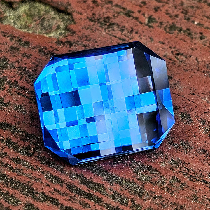 Vivid Blue Lab Spinel, Pixel Rectangle Cut, 18.98 Carats