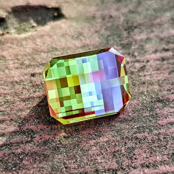 Kyroupolos Green and Red Christmas Garnet, Pixel Rectangle Cut, 13.44 Carats