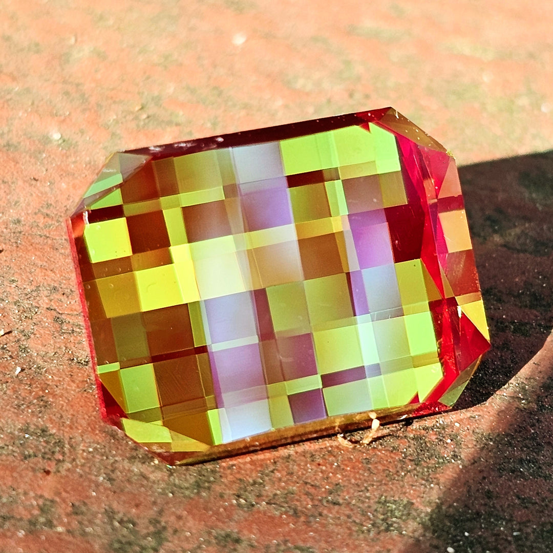 Kyroupolos Green and Red Christmas Garnet, Pixel Rectangle Cut, 25.96 Carats