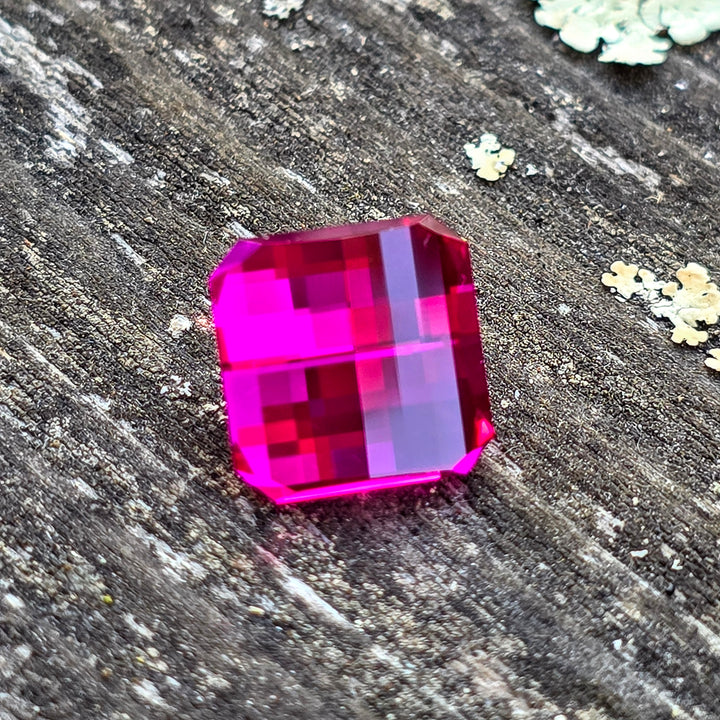 Fire Neon Pink Lab Sapphire, Pixel Square Cut, 6.62 Carats