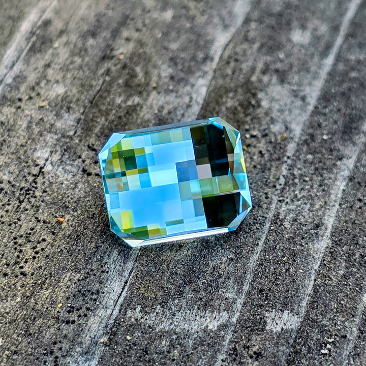 Aqua Blue Lab Sapphire, Pixel Rectangle Cut, 7.20 Carats