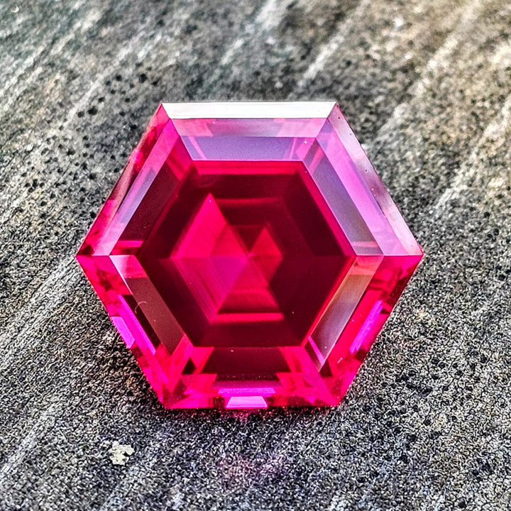 Fire Neon Red Lab Ruby, Hexagon Step Cut, 11.55 Carats