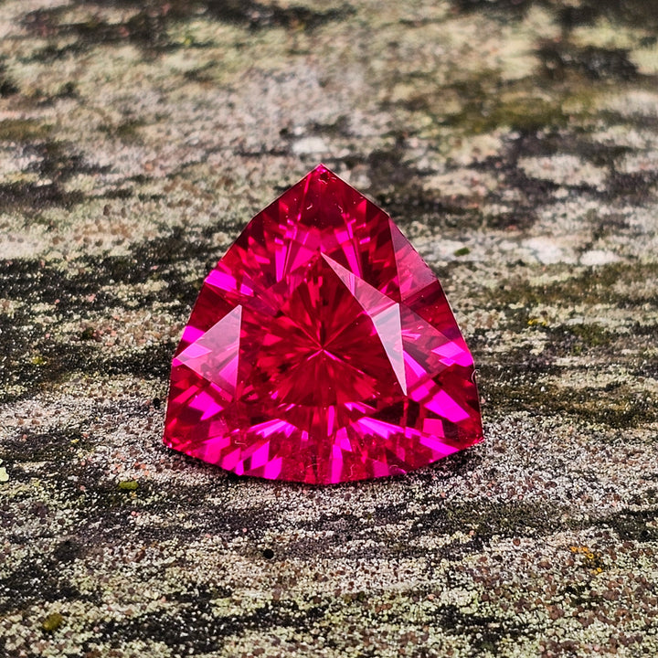 Fire Neon Pink Lab Sapphire, Trillian Internal Reflections Cut, 11.57 Carats