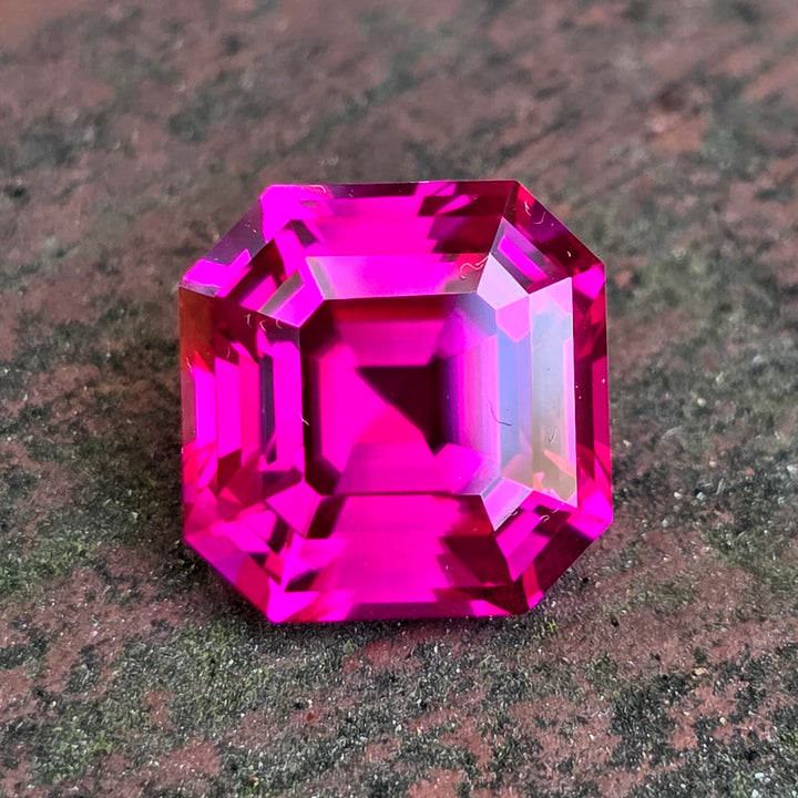 Fire Neon Pink Lab Sapphire, Asscher Cut, 8.68 Carats