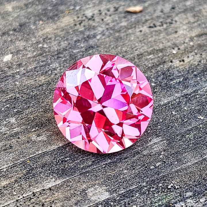 Fire Padparadscha Lab Sapphire, Traditional Round Brilliant Cut, 11.27 Carats