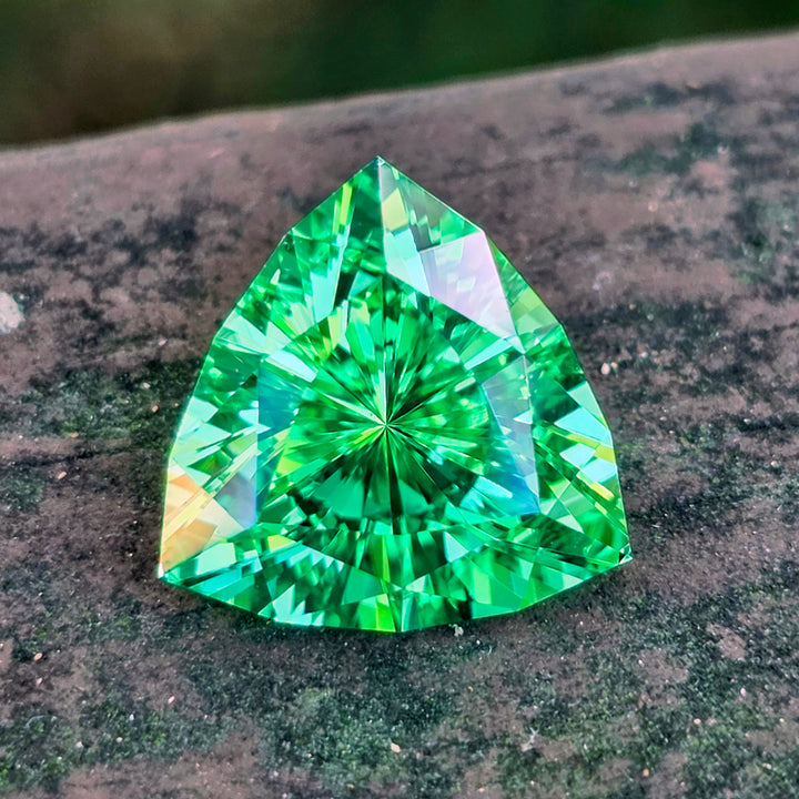 Djeva Green Lab Sapphire, Trillian Internal Reflections Cut, 8.27 Carats