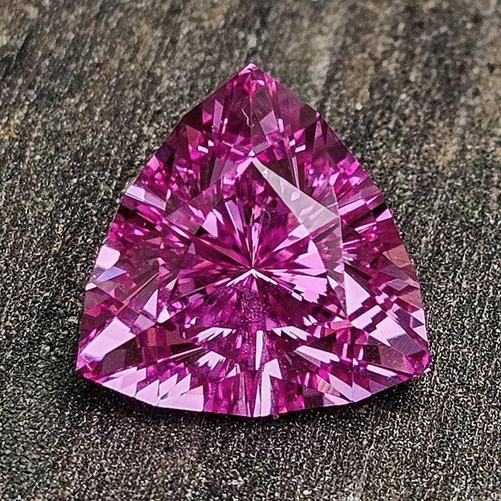 Sunrise Padparadscha Lab Sapphire, Trillian Internal Reflections Cut, 7.38 Carats