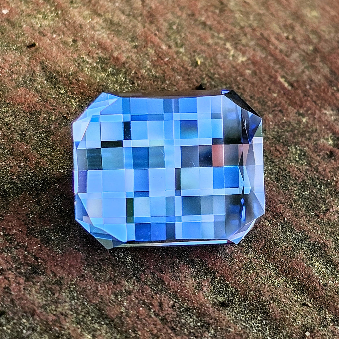 Blue Czochralski Lab Sapphire, Pixel Rectangle Cut, 9.50 Carats