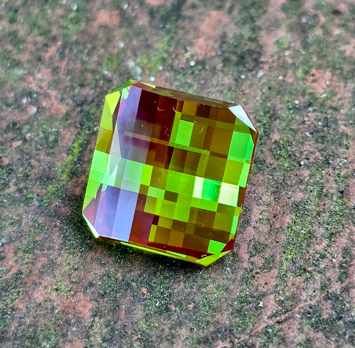 Kyroupolos Green and Red Christmas Garnet, Pixel Square Cut, 9.70 Carats