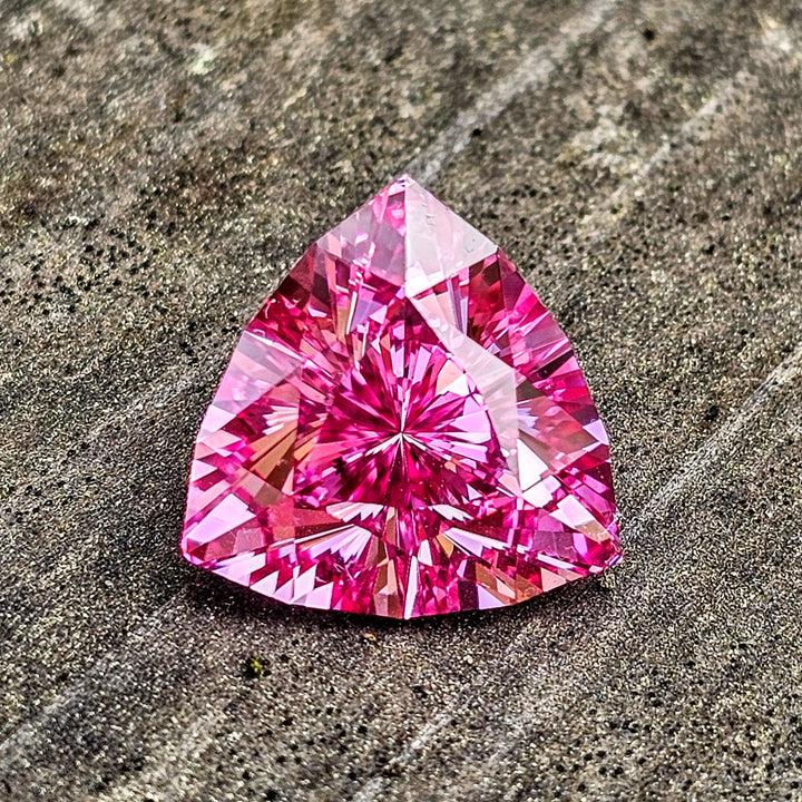 Light Pink-Orange Padparadscha Lab Sapphire, Trillian Internal Reflections Cut, 13.65 Carats