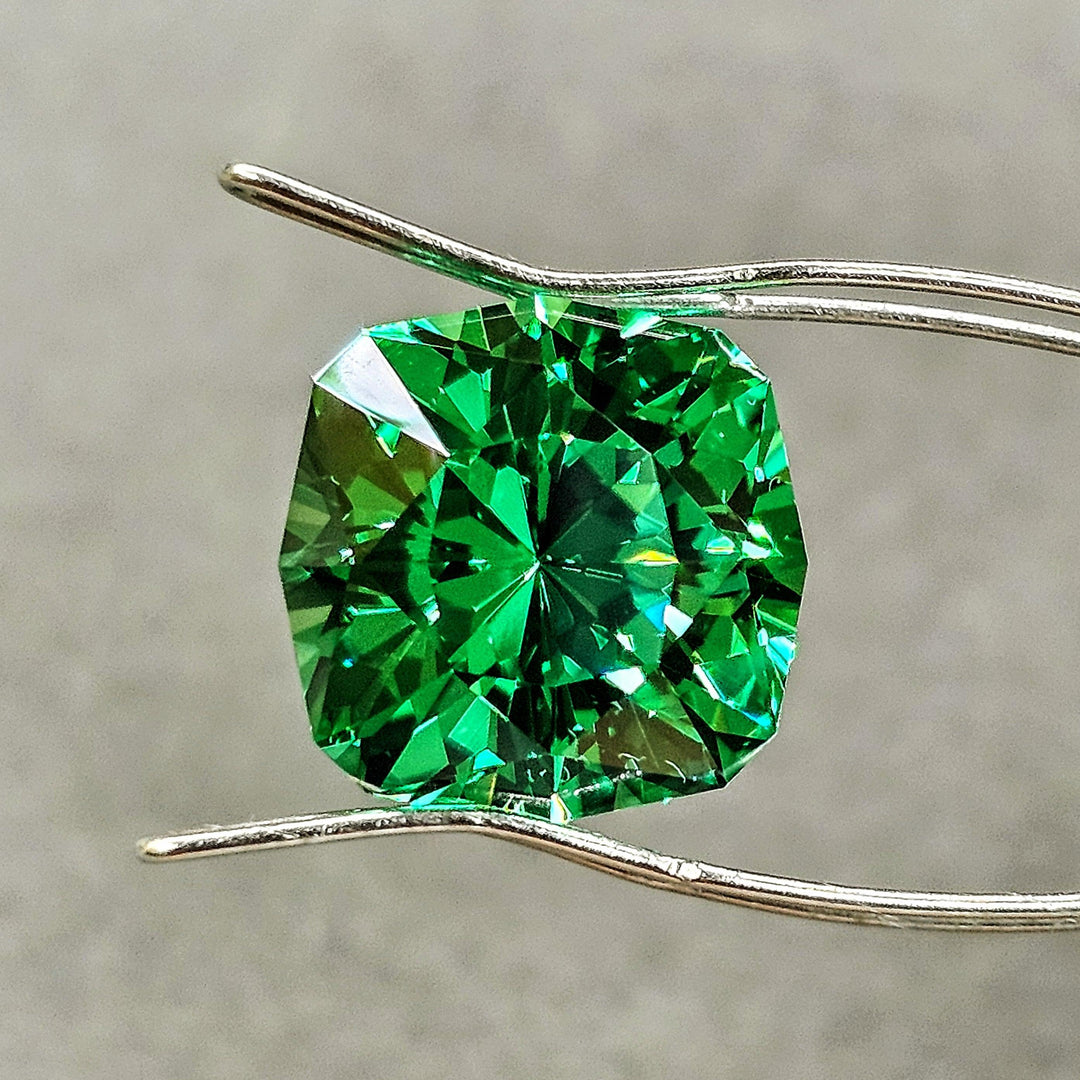 Vivid Green Vanadium YAG, House Of Sylas Cushion Cut, 10.65 Carats - DJEVA