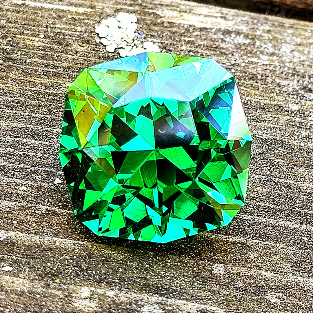 Vivid Green Vanadium YAG, House Of Sylas Cushion Cut, 35.5 Carats - DJEVA